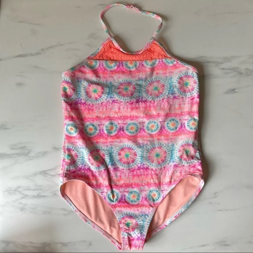 Wonder Nation Pink Tie Dye Floral One Piece Swimsuit